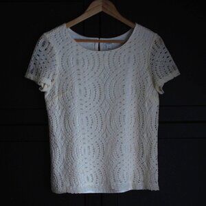 J. Crew | Beautiful Lace Short Sleeve Top in Cream